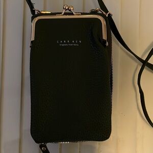 Black Mini Bag with Gold Closure and Textured Fabric